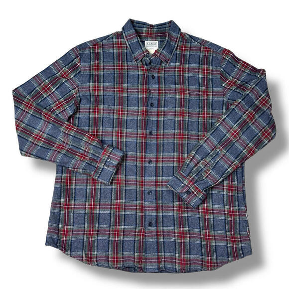 L.L. Bean Flannel Shirt Sz XL Slim Fit Plaid Button-Up Cotton Long Sleeve Retro - Picture 1 of 7